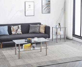 2-Layer Space Coffee Table ,Modern Sofa table with Storage Shelve for Living Room