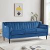 Modern Chesterfield sofa couch, Comfortable Upholstered sofa with Velvet Fabric and Wooden Frame and Wood Legs for Living Room/Bedroom/Office Blue --3