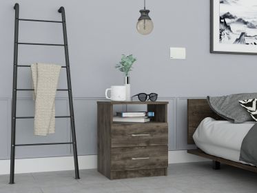 Napoles Nightstand; Superior Top; Two Drawers; One Shelf -Dark Brown