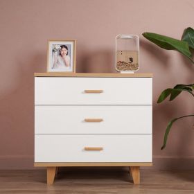 Three Drawer Storage Cabinet Chest Bedside Table  Dresser Simple Bedroom Furniture Solid Wood Feet and Handles Fashionable Bedside Cabinet (Out of Sto