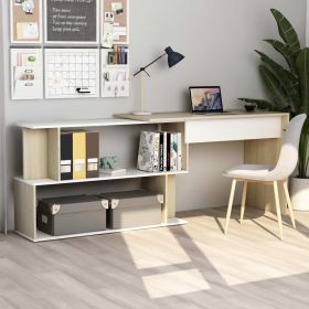 Corner Desk White and Sonoma Oak 78.7"x19.7"x29.9" Engineered Wood