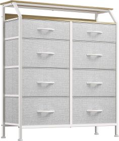 Fabric Dresser with 8 Drawers, Furniture Storage Tower Cabinet, Dresser for Bedroom, Living Room, Hallway, Closet, Sturdy Steel Frame, Wooden Top, Eas