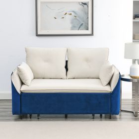 MH 57" Modern Convertible Sofa Bed with 2 Detachable Arm Pockets, Velvet Loveseat Multi-position adjustable Sofa with Pull Out Bed with Bedhead, 2 Pil