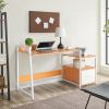 FCH Beech Color Triamine Particleboard White Iron Pipe Cabinet with Drawer 2*USB Port 2*Three Sockets Wireless Charging Computer Desk