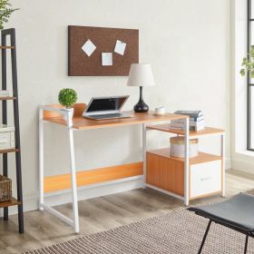 FCH Beech Color Triamine Particleboard White Iron Pipe Cabinet with Drawer 2*USB Port 2*Three Sockets Wireless Charging Computer Desk