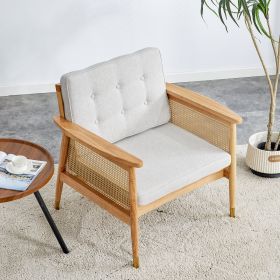 A modern minimalist natural wood color imitation rattan solid wood sofa equipped with a minimalist and comfortable high rebound sponge sofa cushion. S