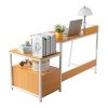FCH Beech Color Triamine Particleboard White Iron Pipe Cabinet with Drawer 2*USB Port 2*Three Sockets Wireless Charging Computer Desk