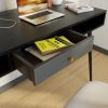 Mid Century Desk with USB Ports and Power Outlet; Modern Writing Study Desk with Drawers; Multifunctional Home Office Computer Desk Black