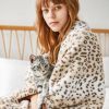 Printed Faux Rabbit Fur Throw, Lightweight Plush Cozy Soft Blanket, 60" x 70", Sand Leopard (2 Pack Set of 2)