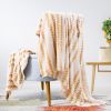 Back Printing Shaved Flannel Plush Blanket, Light Brown Stripe Blanket for Bed or Sofa, 60" x 80" (2 Pack Set of 2)