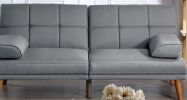 Blue Grey Polyfiber Adjustable Tufted Sofa Living Room Solid wood Legs Comfort Couch
