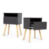 Set of 2 Modern Nightstand, Bedroom Endtable with Drawer, Shelf, Bedside Furniture for Living Room, Gray