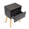 Set of 2 Modern Nightstand, Bedroom Endtable with Drawer, Shelf, Bedside Furniture for Living Room, Gray