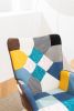 Modern Patchwork Accent Chair with Solid Wood Armrest and Feet, Mid-Century Modern Accent Sofa, Fabric Sofa Chair for Living Room Bedroom Studio, Comf