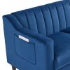 Modern Chesterfield sofa couch, Comfortable Upholstered sofa with Velvet Fabric and Wooden Frame and Wood Legs for Living Room/Bedroom/Office Blue --3