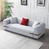 Modern Sofa Couch Contrast color Saddle leather belt Design 3 Seat Sofa for Living Room Bedroom, Apartment, Grey