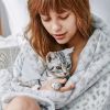 Printed Faux Rabbit Fur Throw, Lightweight Plush Cozy Soft Blanket, 60" x 70", Grey Leopard (2 Pack Set of 2)
