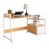 FCH Beech Color Triamine Particleboard White Iron Pipe Cabinet with Drawer 2*USB Port 2*Three Sockets Wireless Charging Computer Desk