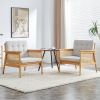 A modern minimalist natural wood color imitation rattan solid wood sofa equipped with a minimalist and comfortable high rebound sponge sofa cushion. S