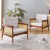 A modern minimalist walnut color rattan like solid wood sofa, equipped with a minimalist and comfortable high rebound sponge sofa cushion. Suitable fo