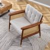 A modern minimalist walnut color rattan like solid wood sofa, equipped with a minimalist and comfortable high rebound sponge sofa cushion. Suitable fo