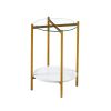 2-layer End Table with Tempered Glass and Marble Tabletop, Round Coffee Table with Golden Metal Frame for Bedroom Living Room Office (1 piece)