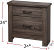 Natural Finish Striking Wooden Nightstand Bedside Table 2x Drawers Storage bedroom Furniture