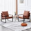 PU Leather Accent Arm Chair Modern Upholstered Armchair with Metal Frame Extra-Thick Padded Backrest and Seat Cushion Sofa Chairs for Living Room ( Br
