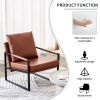 PU Leather Accent Arm Chair Modern Upholstered Armchair with Metal Frame Extra-Thick Padded Backrest and Seat Cushion Sofa Chairs for Living Room ( Br