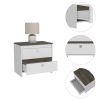 Otom Nightstand ; Superior Top; One Open Shelf; One Drawer; Four Legs -Smokey Oak / White