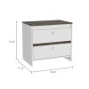 Otom Nightstand ; Superior Top; One Open Shelf; One Drawer; Four Legs -Smokey Oak / White
