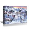 Framed Canvas Wall Art Decor Painting For Chrismas, Cosy Skateing on River scene Chrismas Gift Painting For Chrismas Gift, Decoration For Chrismas Eve