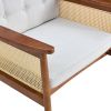 A modern minimalist walnut color rattan like solid wood sofa, equipped with a minimalist and comfortable high rebound sponge sofa cushion. Suitable fo