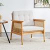 A modern minimalist natural wood color imitation rattan solid wood sofa equipped with a minimalist and comfortable high rebound sponge sofa cushion. S