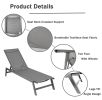 Outdoor 2-Pcs Set Chaise Lounge Chairs; Five-Position Adjustable Aluminum Recliner; All Weather For Patio; Beach; Yard; Pool(Grey Frame/Dark Grey Fabr