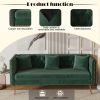 Modern Flat Armrest Living Room Sofa Green Three Seat Sofa With Two Throw Pillows