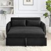 55" Modern Convertible Sofa Bed with 2 Detachable Arm Pockets; Velvet Loveseat Sofa with Pull Out Bed; 2 Pillows and Living Room Adjustable Backrest;