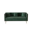 Modern Flat Armrest Living Room Sofa Green Three Seat Sofa With Two Throw Pillows