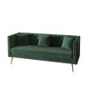 Modern Flat Armrest Living Room Sofa Green Three Seat Sofa With Two Throw Pillows