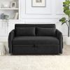 55" Modern Convertible Sofa Bed with 2 Detachable Arm Pockets; Velvet Loveseat Sofa with Pull Out Bed; 2 Pillows and Living Room Adjustable Backrest;
