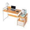 FCH Beech Color Triamine Particleboard White Iron Pipe Cabinet with Drawer 2*USB Port 2*Three Sockets Wireless Charging Computer Desk