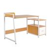 FCH Beech Color Triamine Particleboard White Iron Pipe Cabinet with Drawer 2*USB Port 2*Three Sockets Wireless Charging Computer Desk