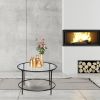 2 Layers 5mm Thick Tempered Glass Countertops Round Wrought Iron Coffee Table Black