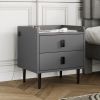 Nightstand with Wireless Charging Station,USB Charging and Adjustable LED Lights, Modern End Table with 2 Drawers for Bedroom,Gray