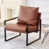 PU Leather Accent Arm Chair Modern Upholstered Armchair with Metal Frame Extra-Thick Padded Backrest and Seat Cushion Sofa Chairs for Living Room ( Br