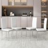 White 4-piece set of PVC leather chairs with electroplated metal legs. Armless high back dining chairs and office chairs. Suitable for restaurants, li