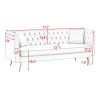Modern Flat Armrest Living Room Sofa Green Three Seat Sofa With Two Throw Pillows