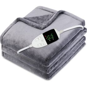 Electric Blanket Heated Throw Digital Controller 10Hour Timer 6 Heat Settings (Color: Grey)