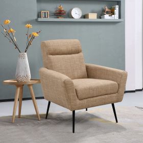 Mid Century Modern Upholstered Fabric Accent Chair;  Living Room;  Bedroom Leisure Single Sofa Chair (with Metal Legs);  TV armrest seat;  Suitable fo (Color: Light Brown)