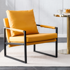 PU Leather Accent Arm Chair Mid Century Upholstered Armchair with Metal Frame Extra-Thick Padded Backrest and Seat Cushion Sofa Chairs for Living Room (Color: as Pic)